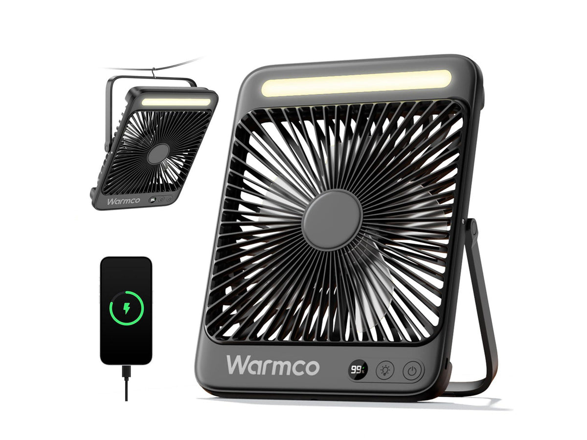 20000mAh Battery Powered Fan, Ultra-Slim 8-Inch Portable Camping Fan with LED Lantern, Up to 48H Runtime Rechargeable Desk Fan for Bedroom, Outdoor, Tent, Travel, Cruise Ship Essentials
