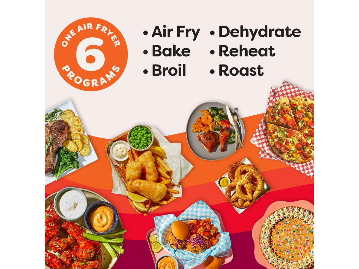 4Qt Vortex 6-in-1 Mini Air Fryer, Custom Program Options, Air Fry, Broil, Roast, Dehydrate, Bake, Reheat, Black, 4 Quarts