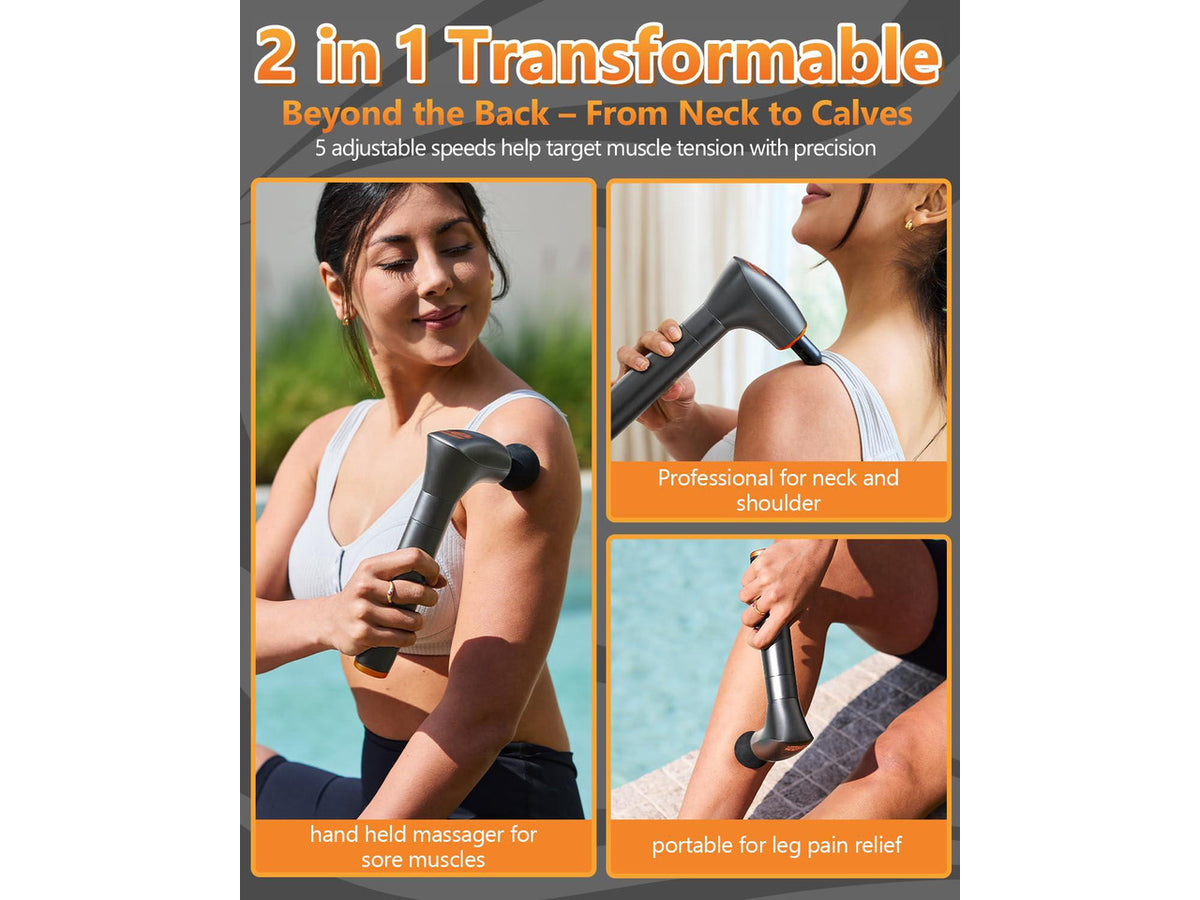 2-in-1 Detachable Massage Gun Deep Tissue With Extension Long Handle, Back & Neck Massager For Pain Relief, Portable Muscle Massager For Shoulder, Leg, Home Office Gym Use, Best Gift, FSH-HSA-Eligible