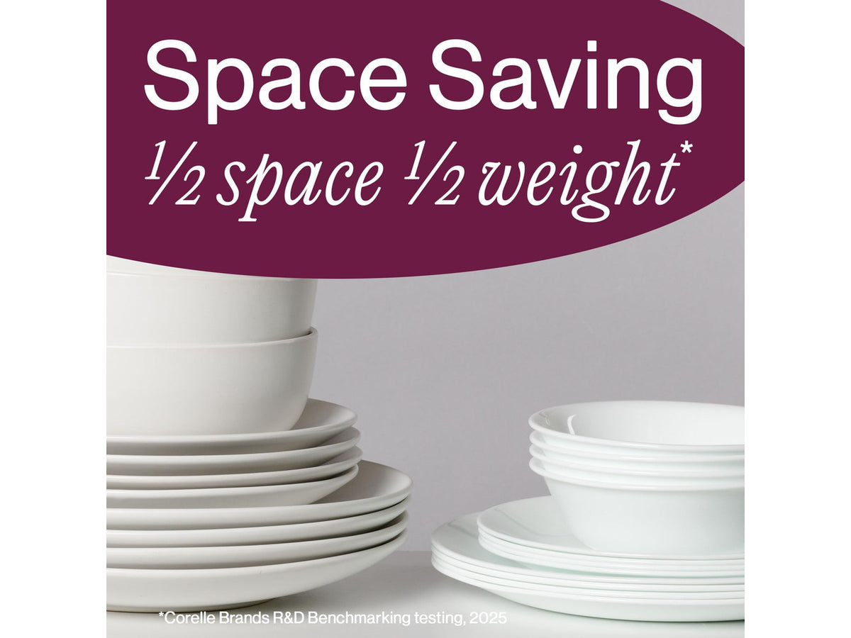 18-Piece Round Dinnerware Set Service for 6, Lightweight Round Plates and Bowls Set, Vitrelle Triple Layer Glass, Chip and Scratch Resistant, Microwave and Dishwasher Safe, Brasserie