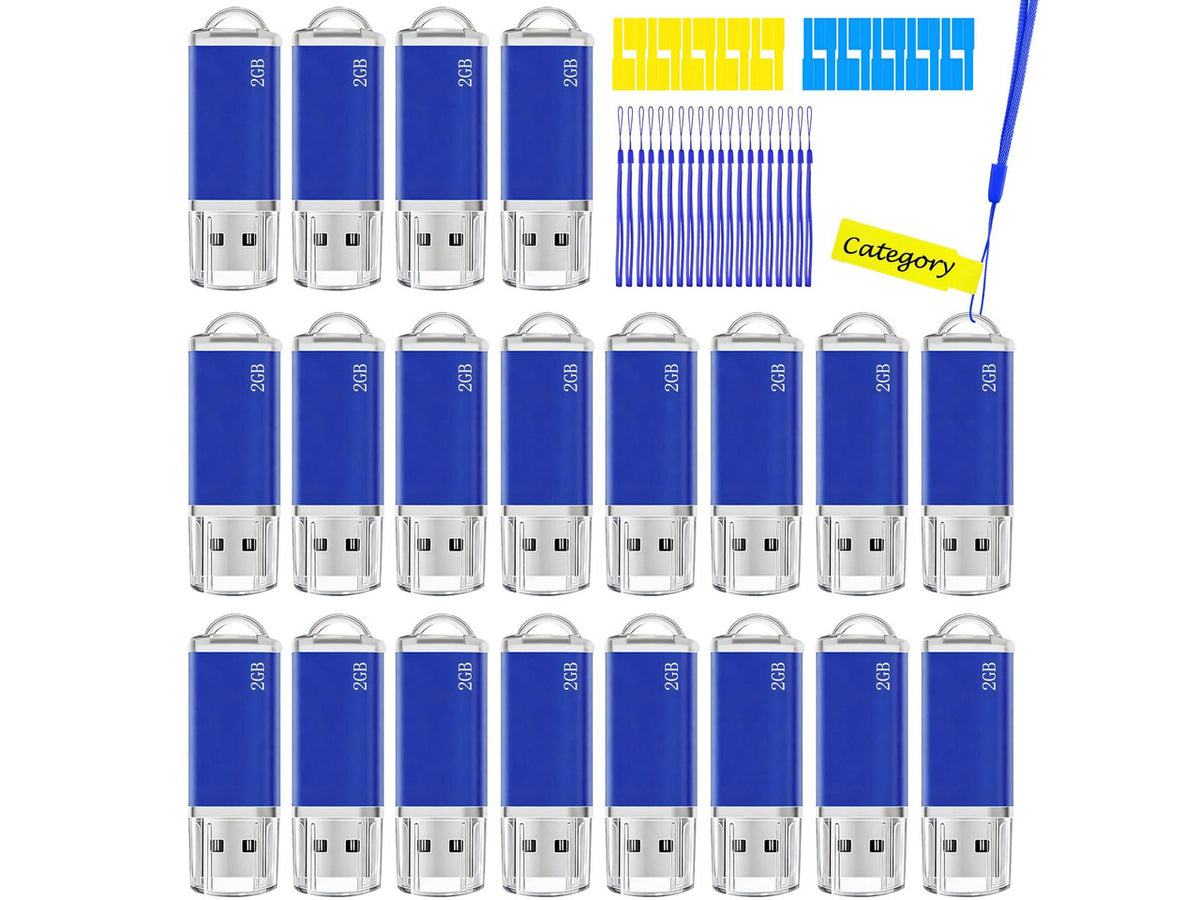 2GB USB Flash Drive 20 Pack Nicepicten Bulk Fat Flash Drives USB 2.0 Thumb Drives Jump Zip Drive USB Memory Stick with Lanyards - 2GB Blue