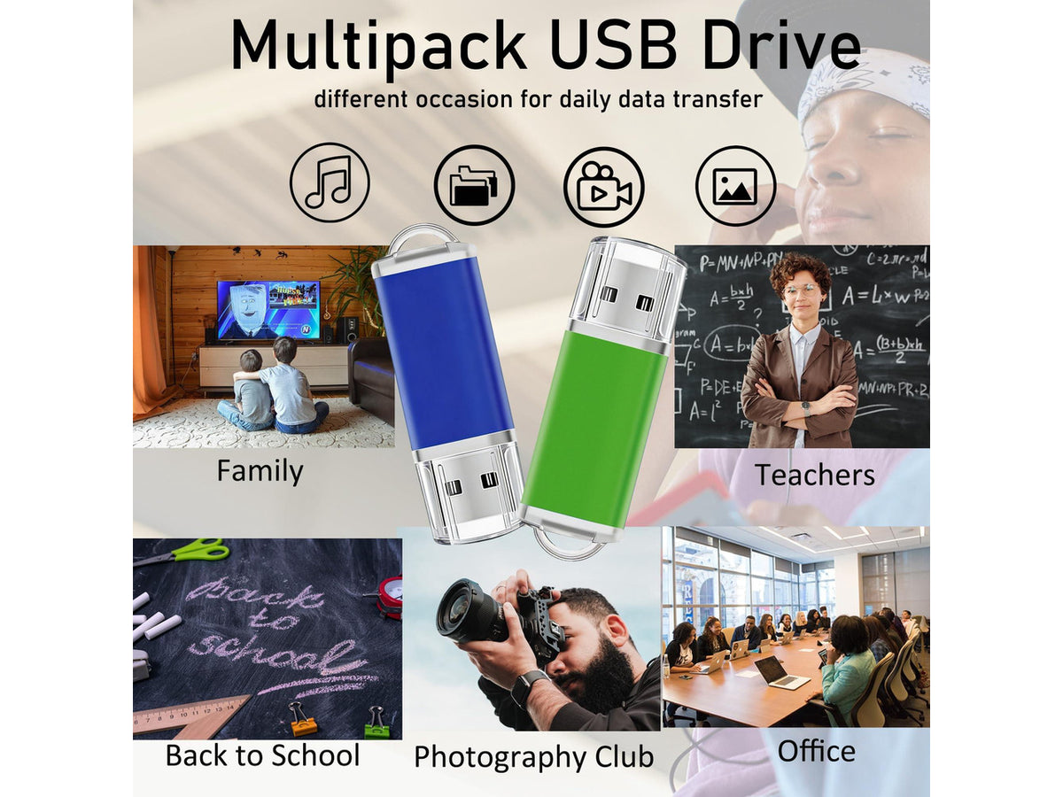 2GB USB Flash Drive 20 Pack Nicepicten Bulk Fat Flash Drives USB 2.0 Thumb Drives Jump Zip Drive USB Memory Stick with Lanyards - 2GB Blue