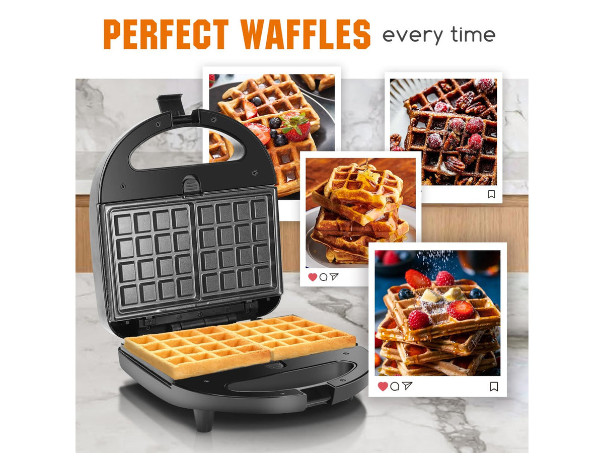 3 in 1 Electirc Sandwich Maker with Removable Non-stick Plates | Panini Press Grill, Electric Grilled Cheese Maker, Portable Cool Touch Handle, Led Indicator & Easy to Clean, 750W, Black