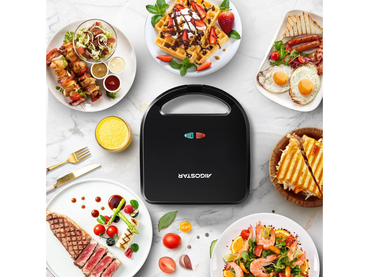 3 in 1 Electirc Sandwich Maker with Removable Non-stick Plates | Panini Press Grill, Electric Grilled Cheese Maker, Portable Cool Touch Handle, Led Indicator & Easy to Clean, 750W, Black