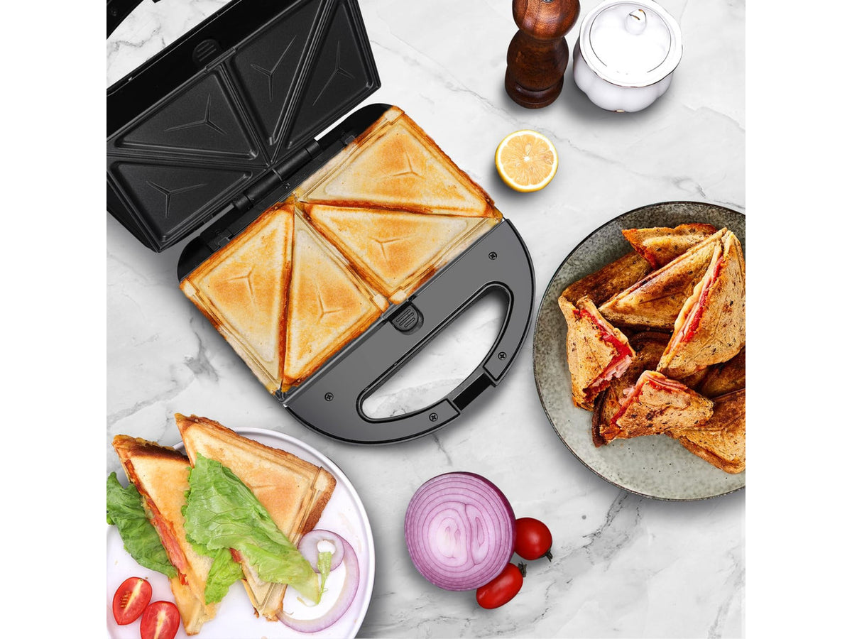 3 in 1 Electirc Sandwich Maker with Removable Non-stick Plates | Panini Press Grill, Electric Grilled Cheese Maker, Portable Cool Touch Handle, Led Indicator & Easy to Clean, 750W, Black