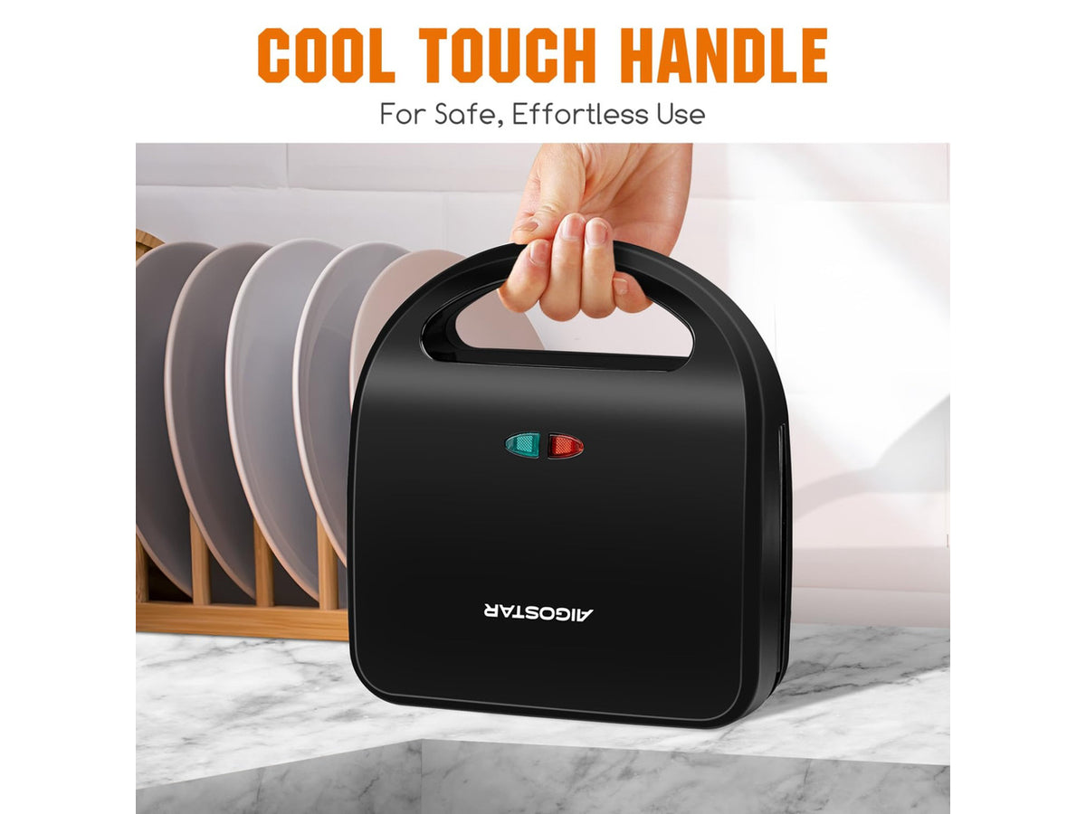3 in 1 Electirc Sandwich Maker with Removable Non-stick Plates | Panini Press Grill, Electric Grilled Cheese Maker, Portable Cool Touch Handle, Led Indicator & Easy to Clean, 750W, Black