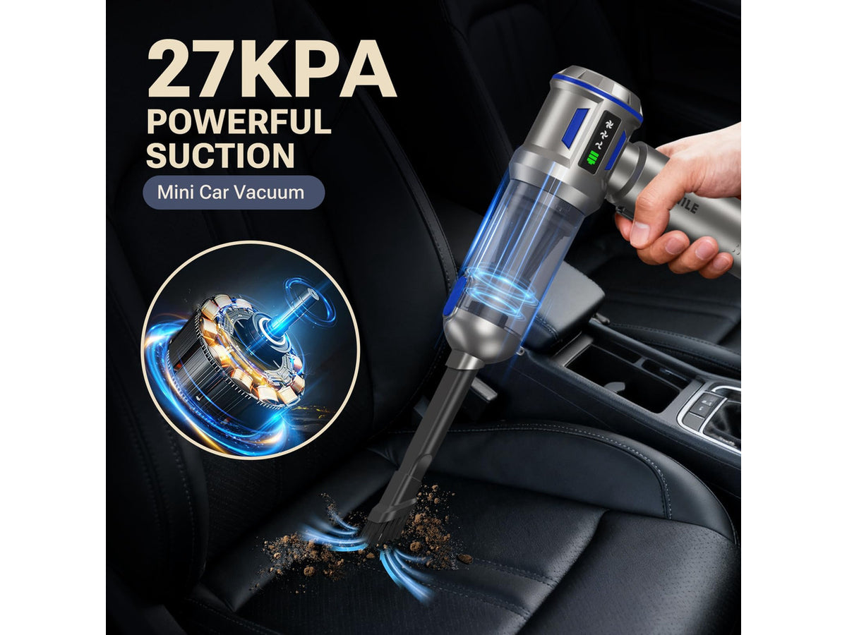 Mini Vacuum Cleaner, 2 in 1 27000PA Brushless Car Vacuum Air Duster 9000mAh Battery Air Blower Wireless Handheld Vacuum for Car,Office and Home (Blue)