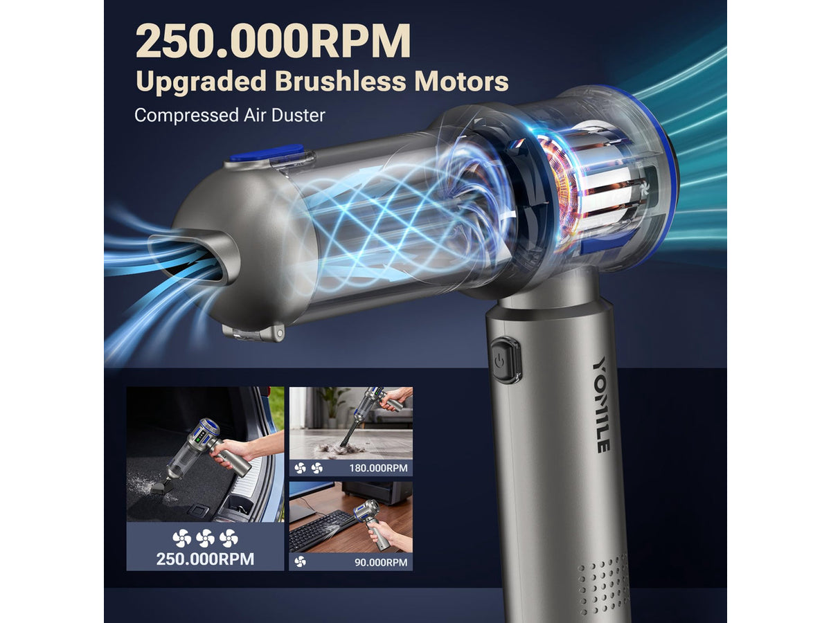 Mini Vacuum Cleaner, 2 in 1 27000PA Brushless Car Vacuum Air Duster 9000mAh Battery Air Blower Wireless Handheld Vacuum for Car,Office and Home (Blue)