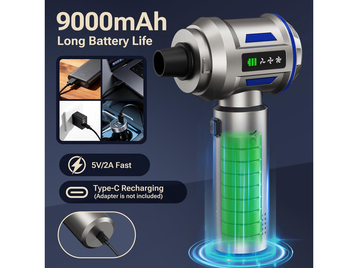Mini Vacuum Cleaner, 2 in 1 27000PA Brushless Car Vacuum Air Duster 9000mAh Battery Air Blower Wireless Handheld Vacuum for Car,Office and Home (Blue)