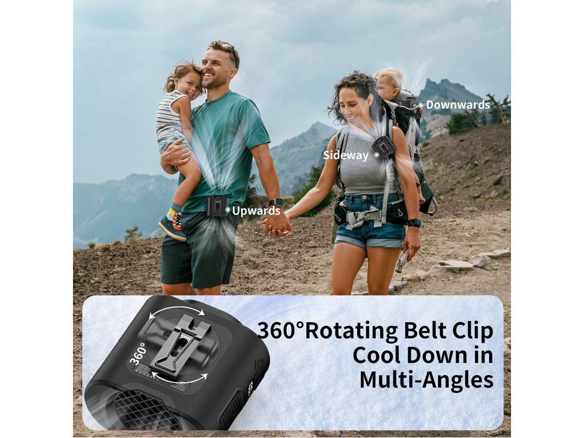 14500mAh Portable Waist Fan Clip on Belt 360 Rotation Wearable Rechargeable Personal Shirt Fan, 67H Cooling 5-Speed Battery Operated with Light, Neck Fan Hands-Free for Outdoor Jobsite Camping
