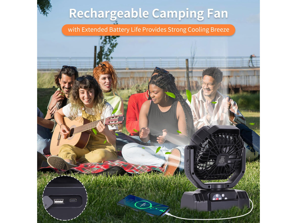 20000mAh High Speed Portable Camping Rechargeable Fan with Remote Control, Battery Powered with Auto Oscillating with Camping Essentials Accessories for Outdoor, Beach, Patio, Tent, Black