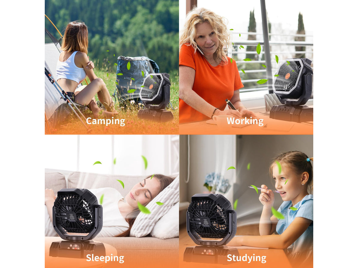 20000mAh High Speed Portable Camping Rechargeable Fan with Remote Control, Battery Powered with Auto Oscillating with Camping Essentials Accessories for Outdoor, Beach, Patio, Tent, Black