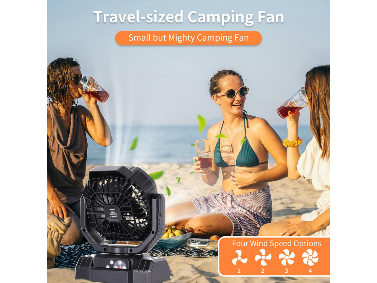 20000mAh High Speed Portable Camping Rechargeable Fan with Remote Control, Battery Powered with Auto Oscillating with Camping Essentials Accessories for Outdoor, Beach, Patio, Tent, Black