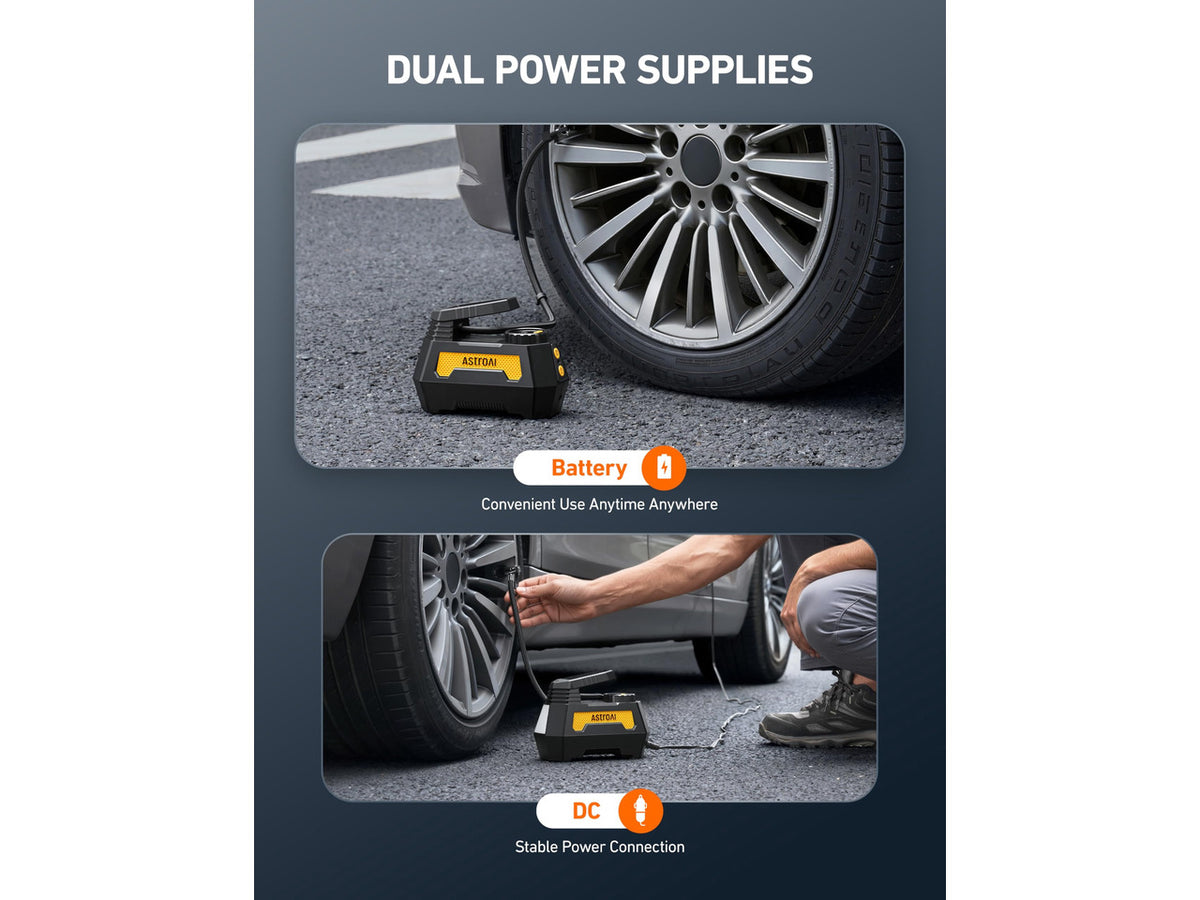 H2 Pro Cordless Tire Inflator Portable Air Compressor 12VDC Battery | Dual Power Supply Auto Shut-Off Digital Pressure Gauge Fast Inflation Air Pump for Cars Motorcycles Bikes Ball Gift Yellow