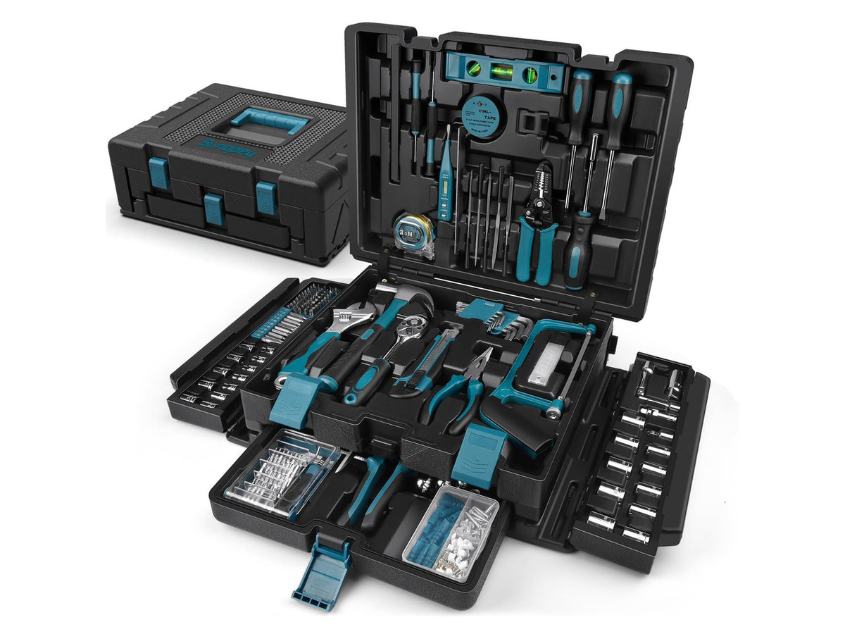 379-PCs Home Tool Kit - Portable Complete Household and Auto Repair Tool Set - Hand General Basic Tool Box Storage Case with Drawer - Full Basic Toolkit for Handyman & Diyer & Homeowner