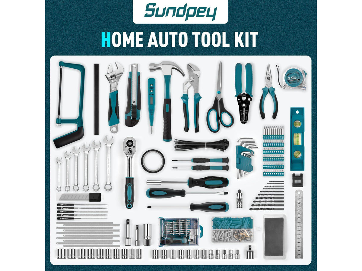 379-PCs Home Tool Kit - Portable Complete Household and Auto Repair Tool Set - Hand General Basic Tool Box Storage Case with Drawer - Full Basic Toolkit for Handyman & Diyer & Homeowner