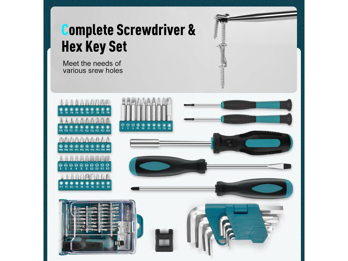 379-PCs Home Tool Kit - Portable Complete Household and Auto Repair Tool Set - Hand General Basic Tool Box Storage Case with Drawer - Full Basic Toolkit for Handyman & Diyer & Homeowner