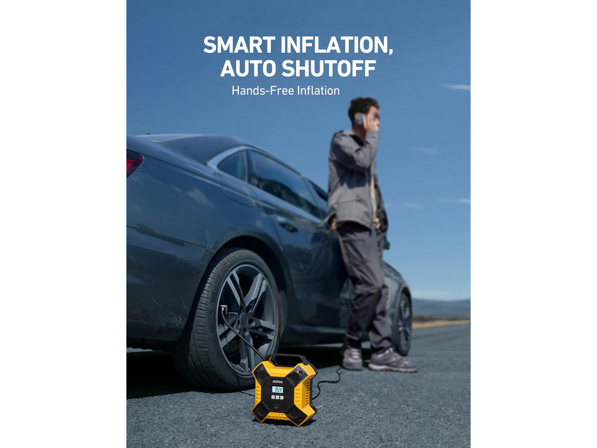 160PSI Tire Inflator Portable Air Compressor 12V DC Metal Cylinder | Auto Shut-Off 10Ft Cord LED Light Fast Inflation Air Pump for Car Tires, Bicycles, Motorcycles and Other Inflatables(Yellow)