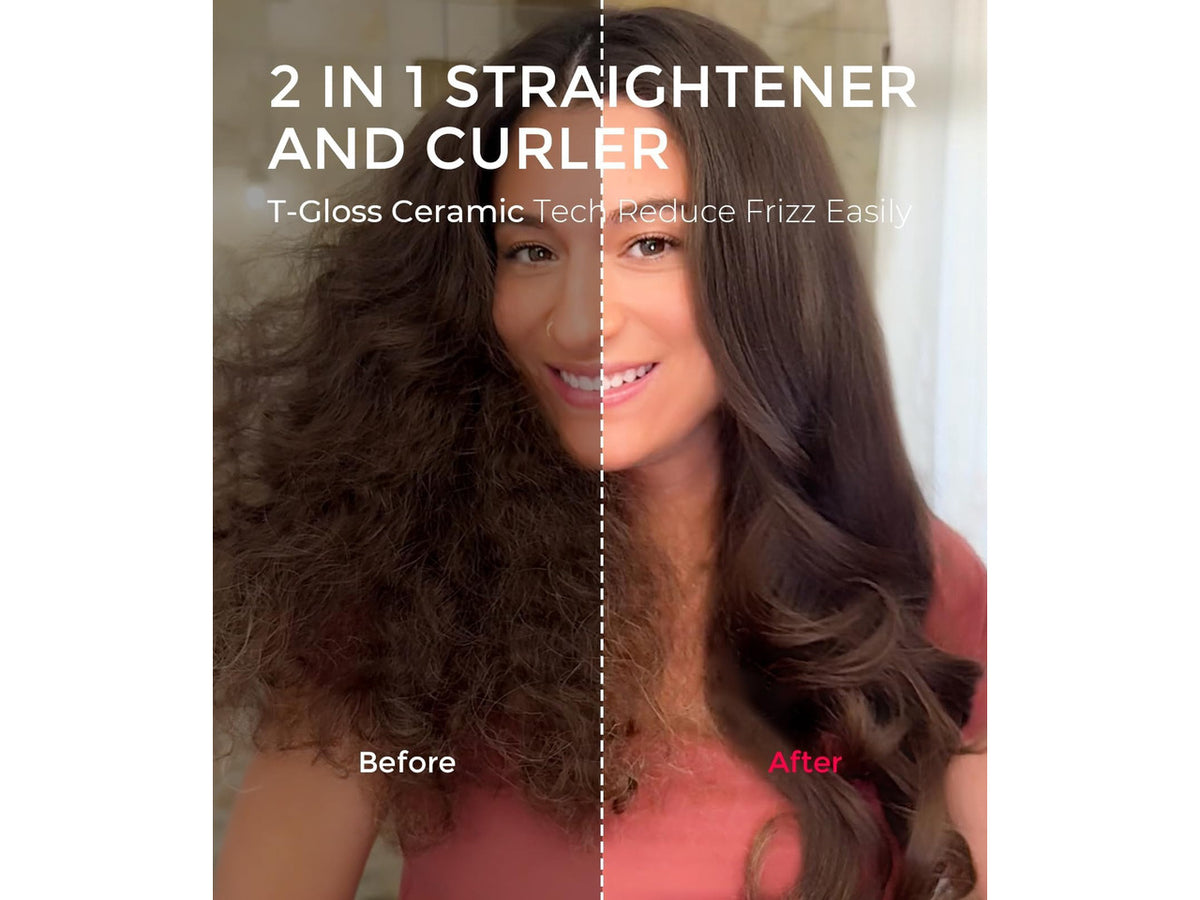 2.0 Thermal Brush Curling Brush - STYLUX 1.7" Blowout Volumizer with Flexi-Fit for Hair Straightening, Heated Round Styler Tool, Hair Straightener and Curler 2 in 1, Dual Voltage & Light, Gold