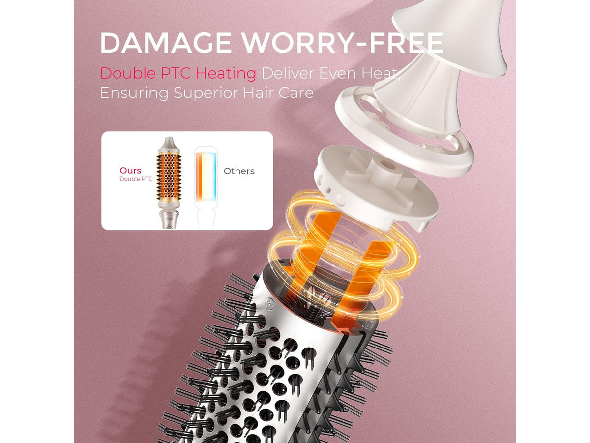 2.0 Thermal Brush Curling Brush - STYLUX 1.7" Blowout Volumizer with Flexi-Fit for Hair Straightening, Heated Round Styler Tool, Hair Straightener and Curler 2 in 1, Dual Voltage & Light, Gold