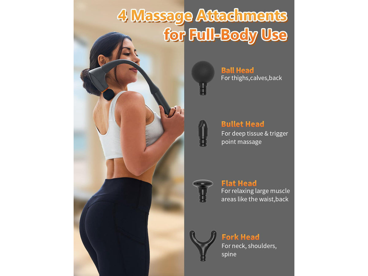 2-in-1 Detachable Massage Gun Deep Tissue With Extension Long Handle, Back & Neck Massager For Pain Relief, Portable Muscle Massager For Shoulder, Leg, Home Office Gym Use, Best Gift, FSH-HSA-Eligible