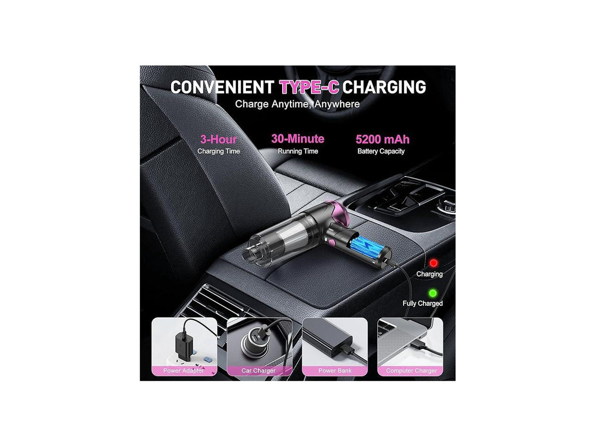 Handheld Car Vacuum Cleaner, 10000PA Vacuum Cleaner & Air Duster, 120W High Power Vacuum Portable Cordless, Hand Held Vacuum Rechargeable with Multi-Nozzles & LED Light for Home, Car, Office