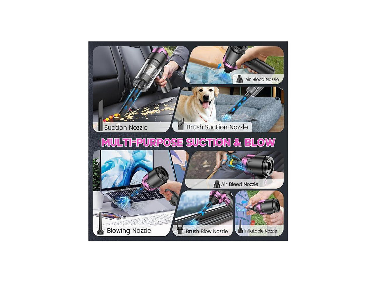 Handheld Car Vacuum Cleaner, 10000PA Vacuum Cleaner & Air Duster, 120W High Power Vacuum Portable Cordless, Hand Held Vacuum Rechargeable with Multi-Nozzles & LED Light for Home, Car, Office