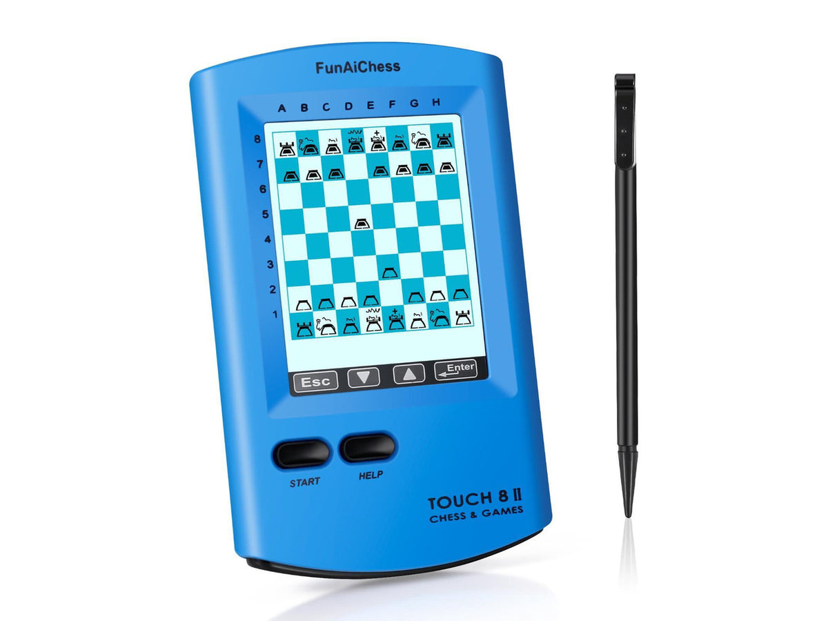 Handheld Electronic Chess Board 8 in 1 Touch Chess Computer Game Portable Electronic Chess Set for Adults, Kids,and Beginners Learn and Travel with Stylus Large LCD Display Gift(Blue)