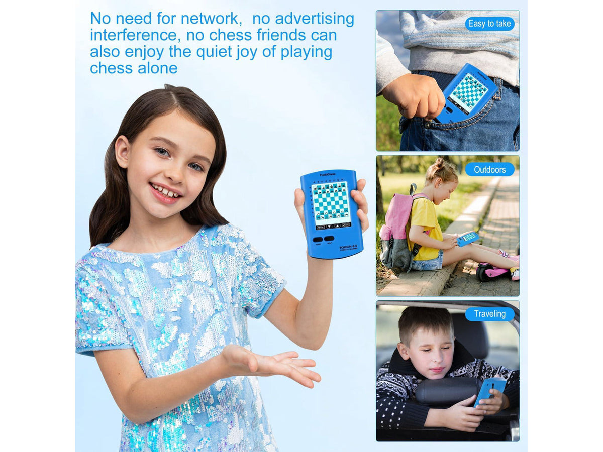 Handheld Electronic Chess Board 8 in 1 Touch Chess Computer Game Portable Electronic Chess Set for Adults, Kids,and Beginners Learn and Travel with Stylus Large LCD Display Gift(Blue)