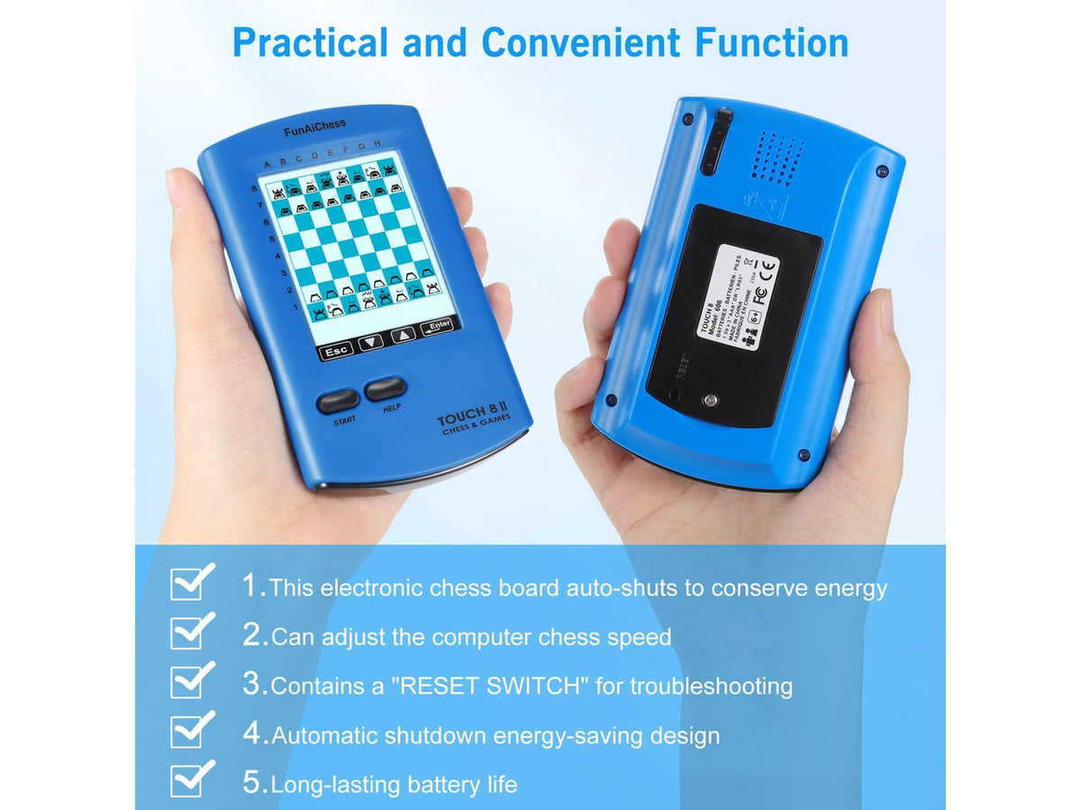 Handheld Electronic Chess Board 8 in 1 Touch Chess Computer Game Portable Electronic Chess Set for Adults, Kids,and Beginners Learn and Travel with Stylus Large LCD Display Gift(Blue)