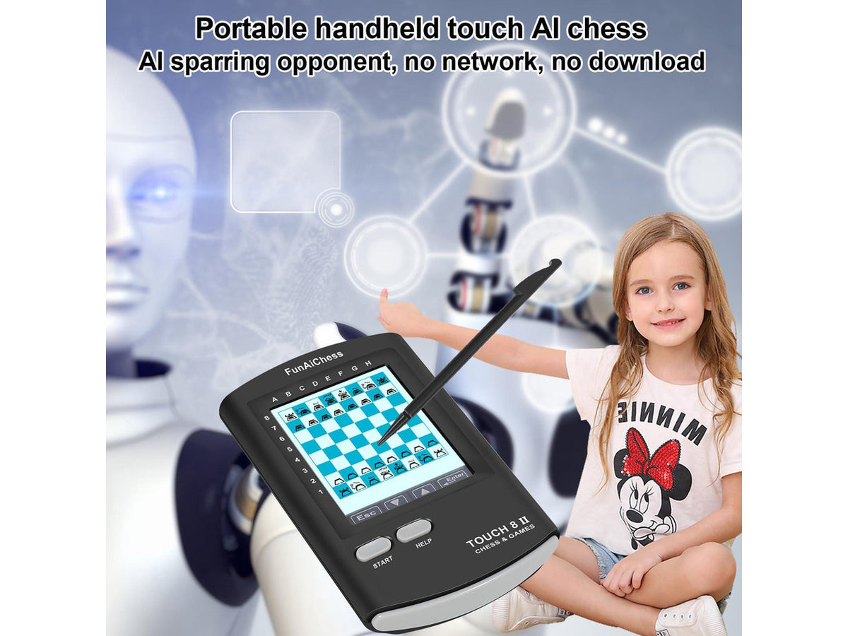 Handheld Electronic Chess Board 8 in 1 Touch Chess Computer Game Portable Electronic Chess Set for Adults, Kids,and Beginners Learn and Travel with Stylus Large LCD Display Gift(Black)