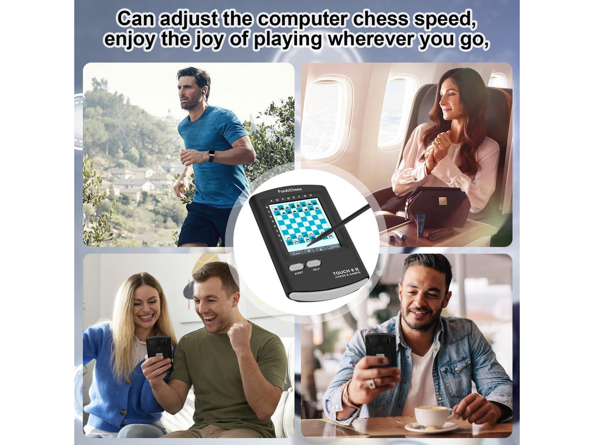 Handheld Electronic Chess Board 8 in 1 Touch Chess Computer Game Portable Electronic Chess Set for Adults, Kids,and Beginners Learn and Travel with Stylus Large LCD Display Gift(Black)