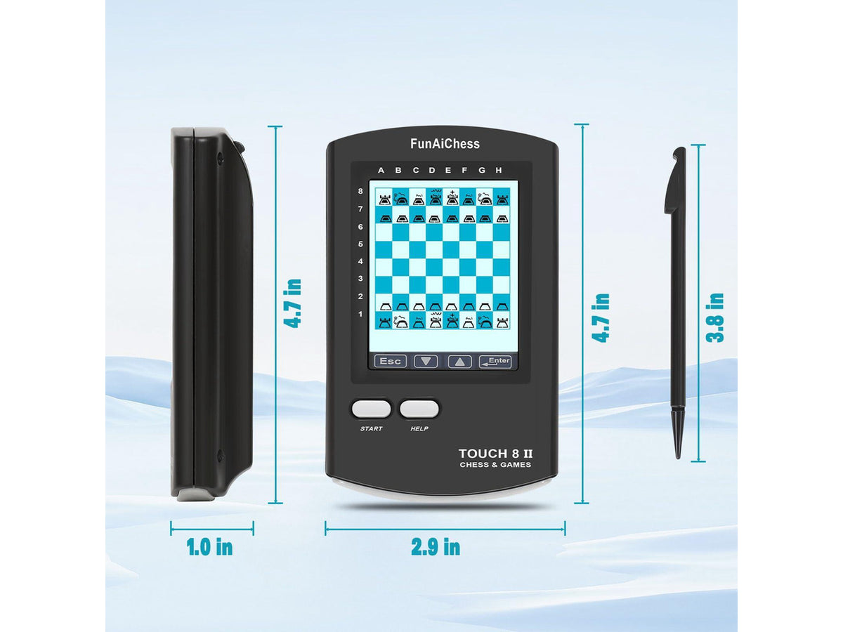 Handheld Electronic Chess Board 8 in 1 Touch Chess Computer Game Portable Electronic Chess Set for Adults, Kids,and Beginners Learn and Travel with Stylus Large LCD Display Gift(Black)