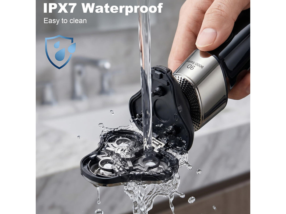 4-en-1 Electric Razor for Men, 9999 RPM High-Speed Electric Shaver with LED Display, 1H Fast Charging, IPX7 Waterproof Razor with Nose Hair Trimmer, Facial Cleansing Brush