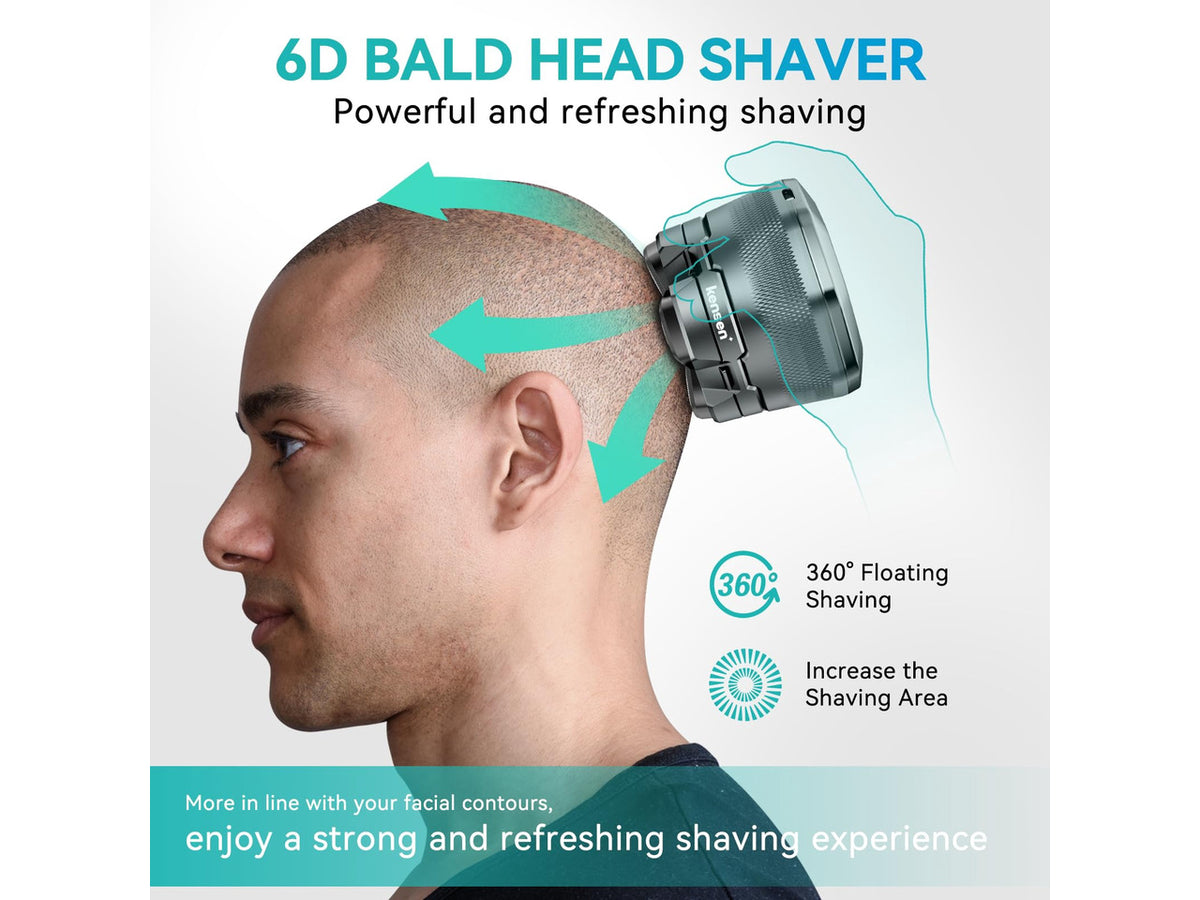 6D Head Shaver for Bald Men, Waterproof Electric Razor for Men | Upgraded 6D Floating Head Shaver, Magnetic Detachable Heads, Wet & Dry Smooth Close Shaving, 160-Minute Long Battery Life