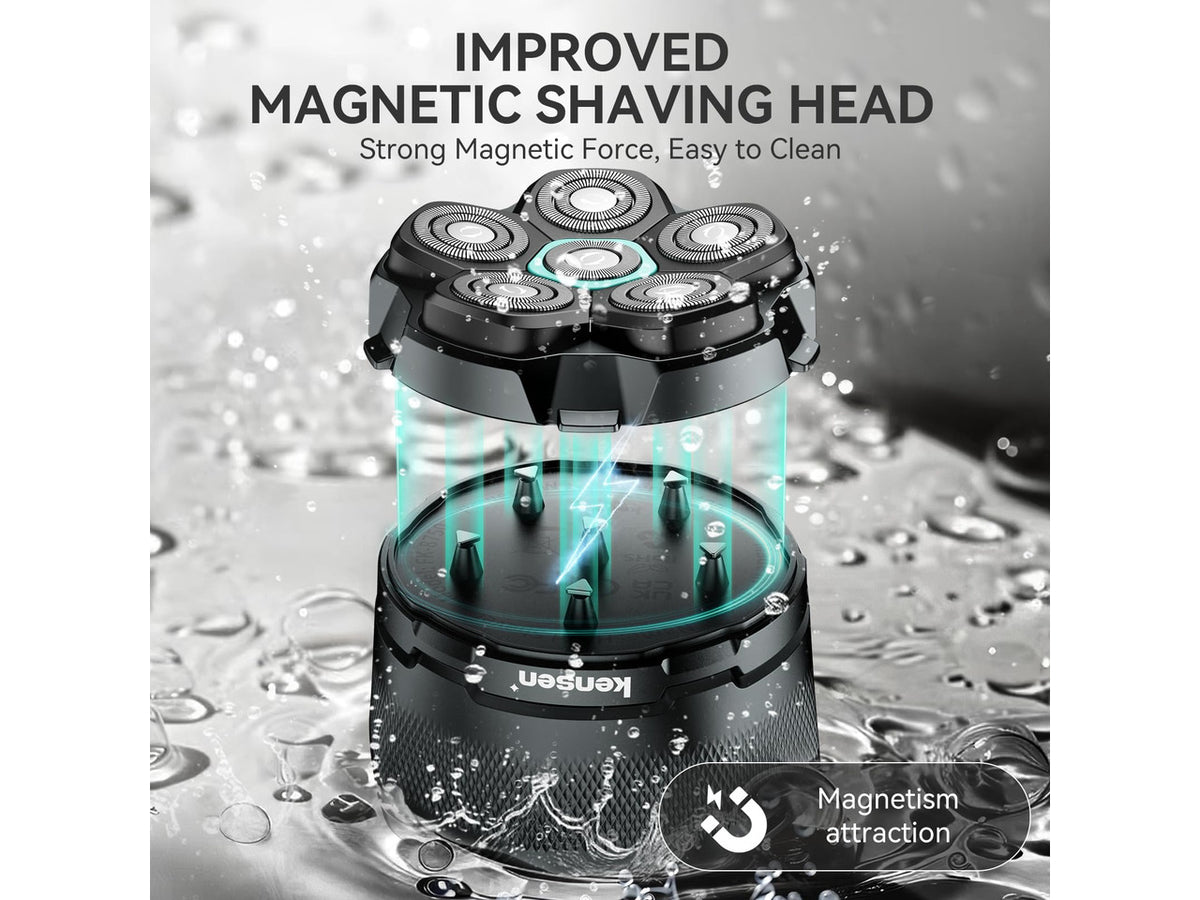 6D Head Shaver for Bald Men, Waterproof Electric Razor for Men | Upgraded 6D Floating Head Shaver, Magnetic Detachable Heads, Wet & Dry Smooth Close Shaving, 160-Minute Long Battery Life