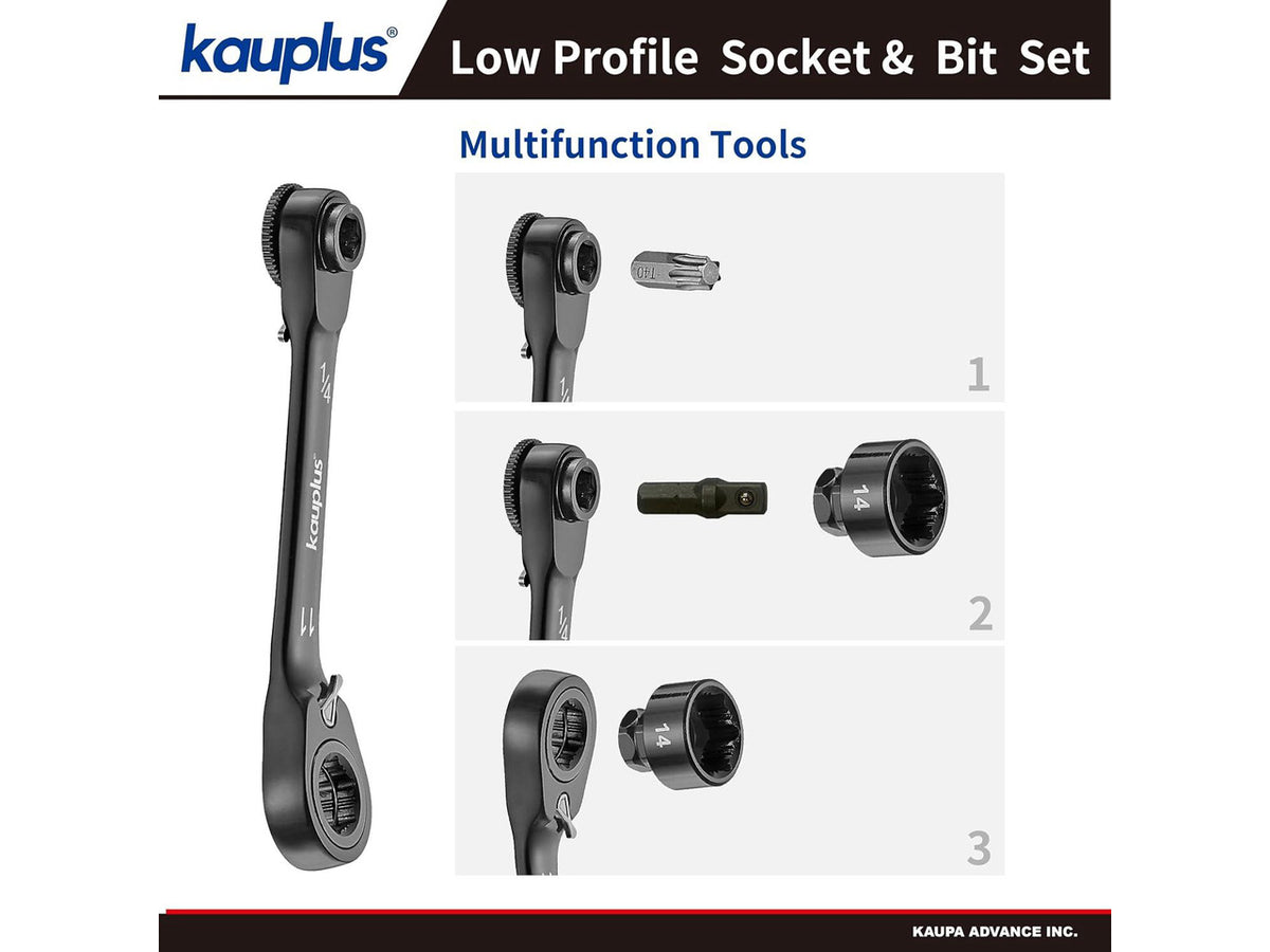 1/4" Mini Reversible Ratchet Wrench Tool Kit 32-PCS Low-Profile Bit Socket Set, Non-Slip Ratcheting Wrench Tool Box, 5MM-14MM