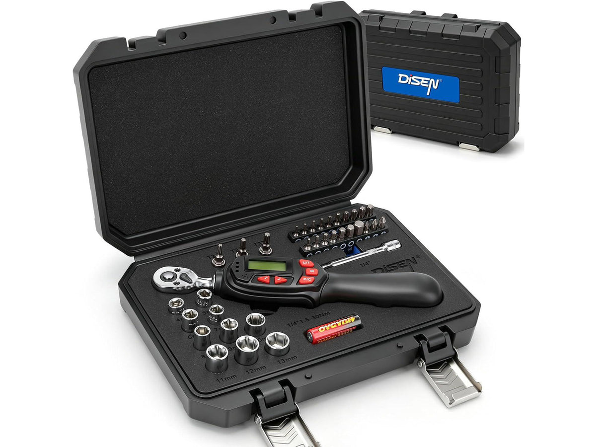 1/4" Digital Torque Wrench Set, 5-25 N.m, 13-Piece Sockets & Extension Bar