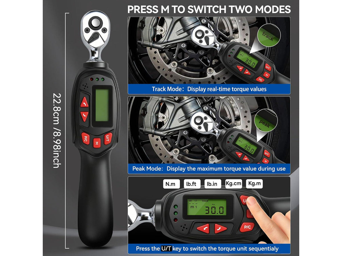 1/4" Digital Torque Wrench Set, 5-25 N.m, 13-Piece Sockets & Extension Bar