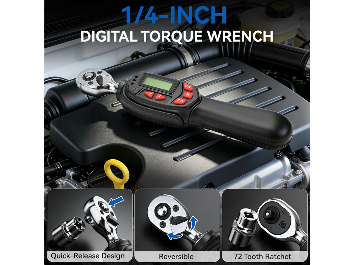 1/4" Digital Torque Wrench Set, 5-25 N.m, 13-Piece Sockets & Extension Bar
