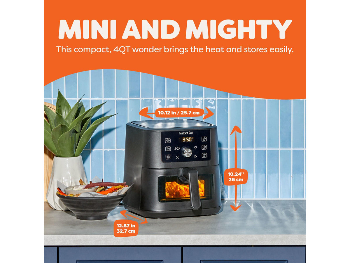 4Qt Vortex 6-in-1 Mini Air Fryer, Custom Program Options, Air Fry, Broil, Roast, Dehydrate, Bake, Reheat, Black, 4 Quarts