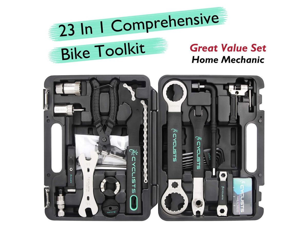 23 Piece Bike Tool Kit - Bicycle Repair Tool Box Compatible - Mountain/Road Bike Maintenance Tool Set with Storage Case