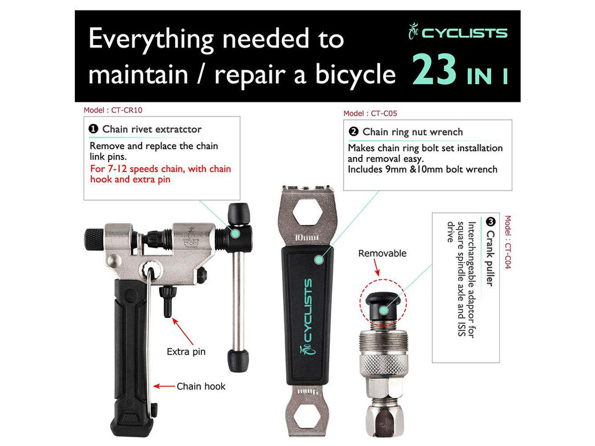 23 Piece Bike Tool Kit - Bicycle Repair Tool Box Compatible - Mountain/Road Bike Maintenance Tool Set with Storage Case