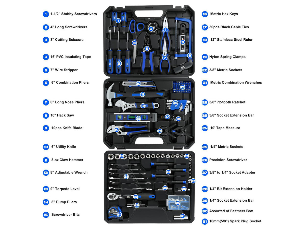 269-Piece Tool Set, Complete Tool Kit for Home, Auto and Mechanics Repair, General Household Hand Tool Box with Drawer for Men & Women (Blue)