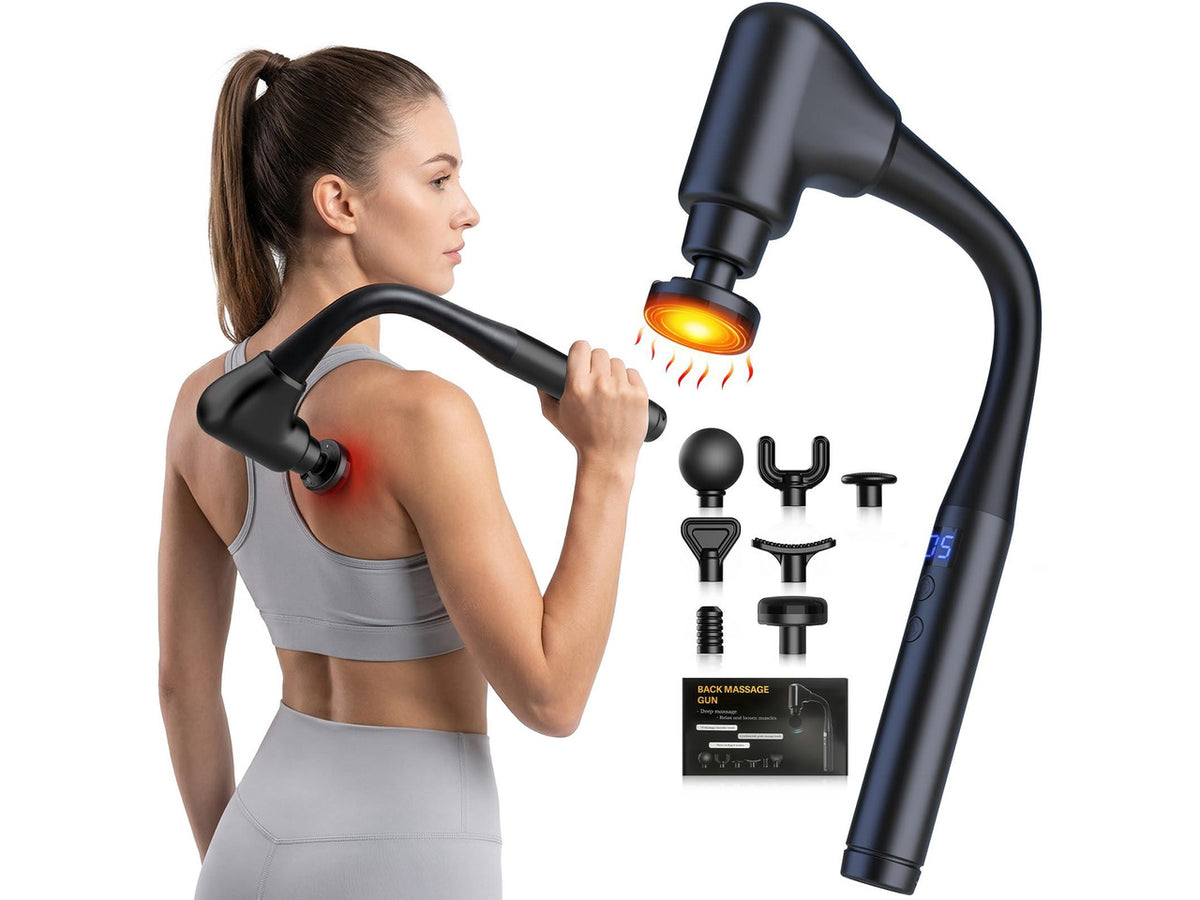 Massage Gun with Heat Extension Handle Massager Birthday Gifts | Back Massager Deep Tissue Muscle Massager Portable Percussion Massage Gun 10 Speeds & 7 Massage Heads Body Carrying Case