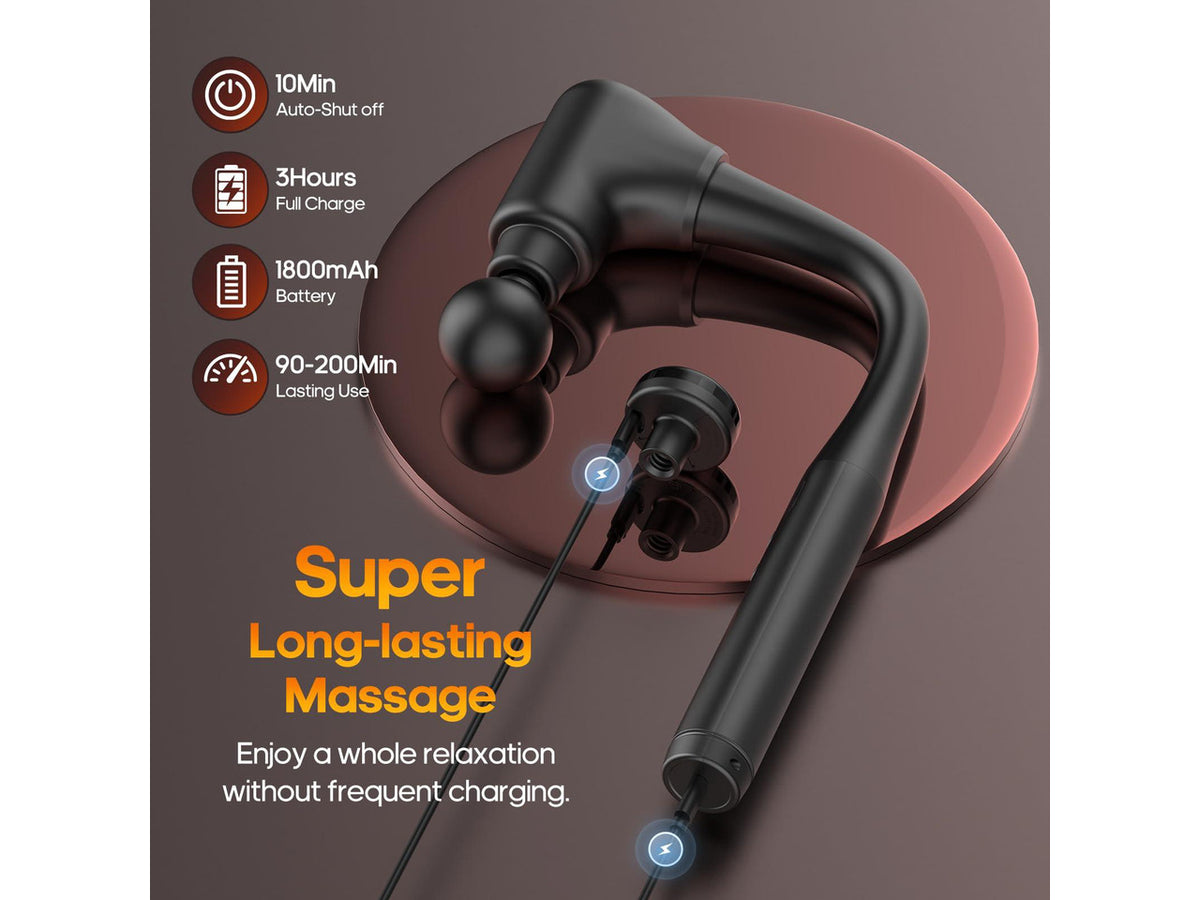 Massage Gun with Heat Extension Handle Massager Birthday Gifts | Back Massager Deep Tissue Muscle Massager Portable Percussion Massage Gun 10 Speeds & 7 Massage Heads Body Carrying Case