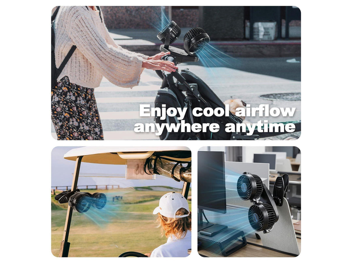 6000mAh Battery Powered Clip Car Fans for Backseat, 360° Quiet Rotatable Rechargeable Car Fans with USB Plug Independent Switches for SUV Bus Truck Golf Cart Stroller