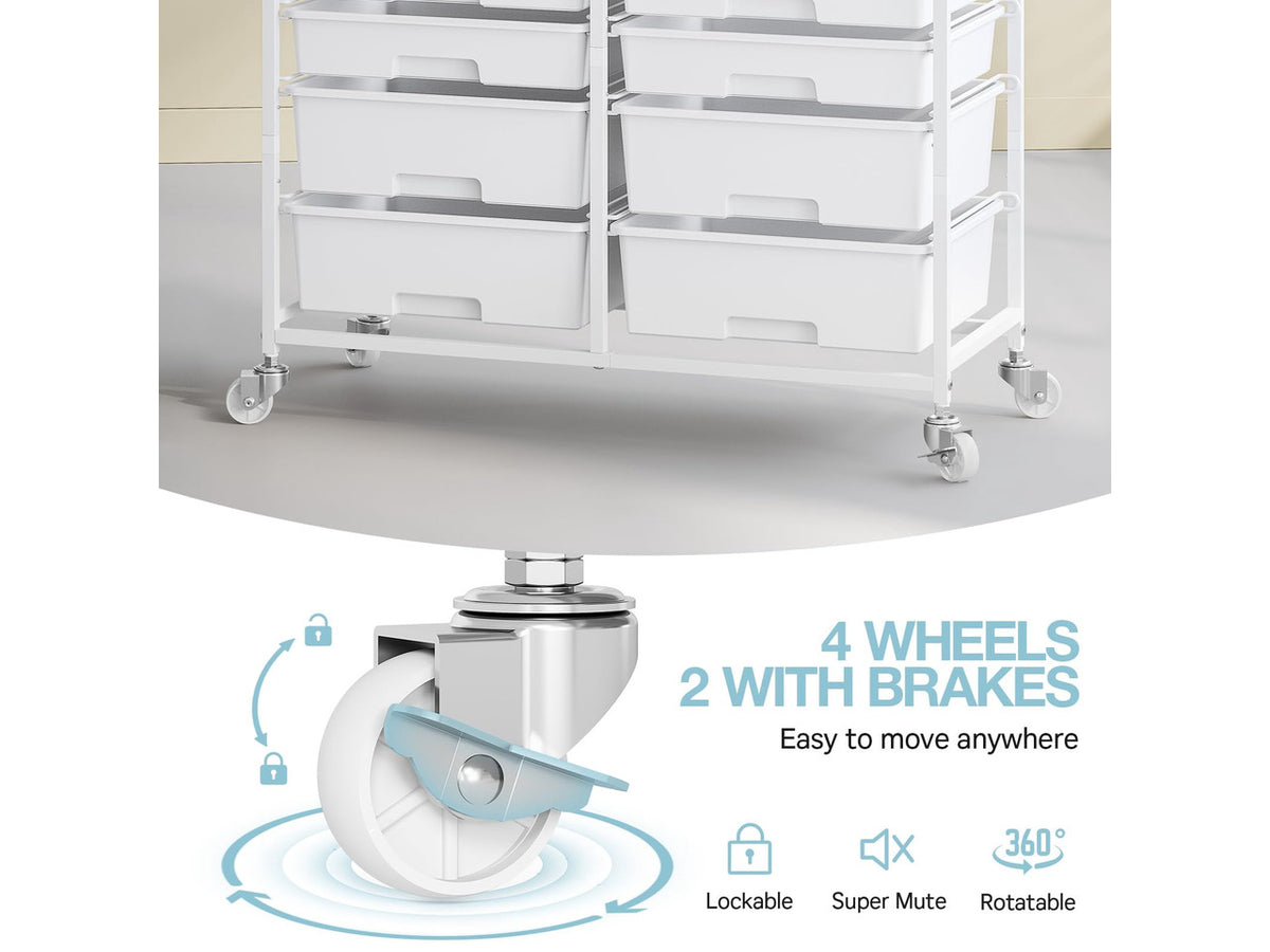 12 Drawers Rolling Storage Cart with Wooden Top for Classroom,White | Teacher Cart Craft Art Supply Organizer, Utility Cart with Lockable Wheels for Home Household Essentials, Office Organization