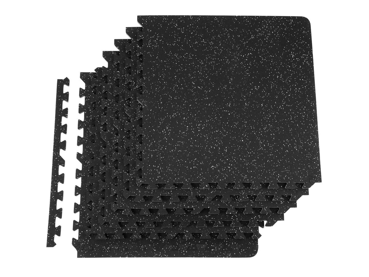 0.56Inch 24sq.ft 6 Tiles Gym Flooring for Home Gym, Rubber Top with High Density EVA Foam, 25 x 25In Gym Floor Exercise Equipment Mats, Interlocking Gym Mats, Puzzle Workout Mats, Black & Gray