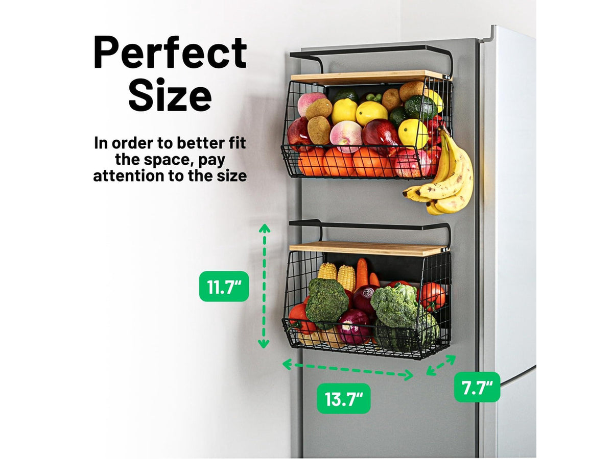 2 Set Magnetic Shelf for Refrigerator with Wood Lid, Fruit Potato & Onion Storage Bins, Pantry Organizers & Storage, Large Container Magnetic Spice Rack for Refrigerator, Kitchen Counter, Cabinet